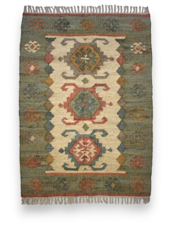 Wool Cotton Kilim Green Pastel Rug
