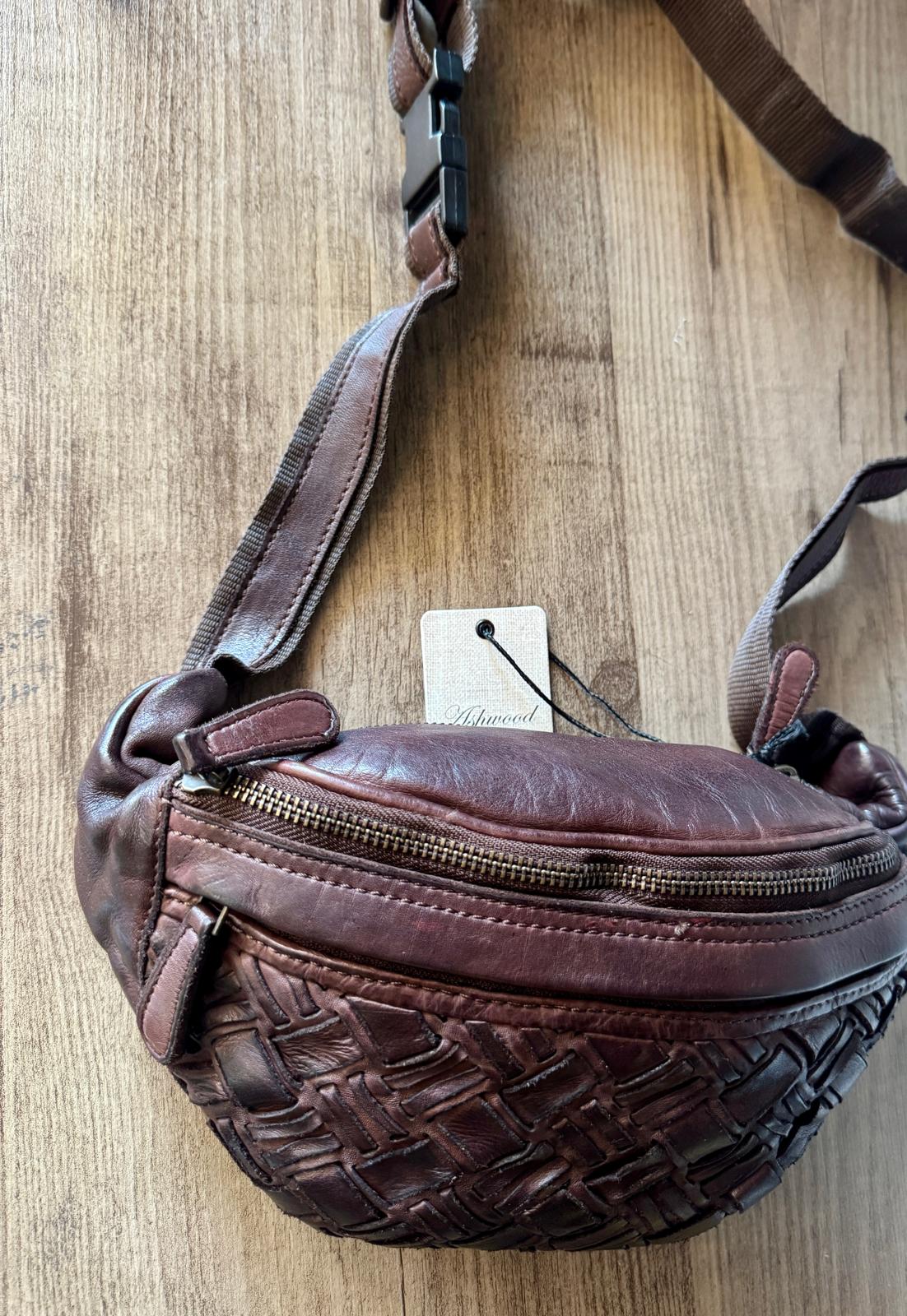 natural leather woven waist bag