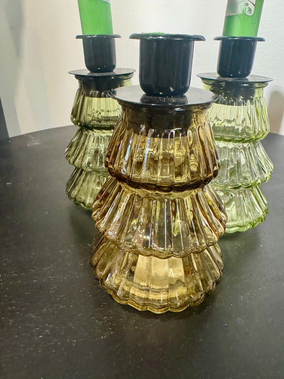 amber Glass Tree Candle Holders