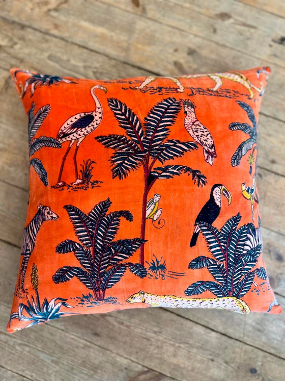 Orange Jungle Cotton Velvet Cushion