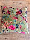 Green Bird Of Paradise Velvet Cushion