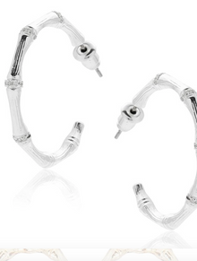  Bamboo Silver Plated Hoop Earrings Silver