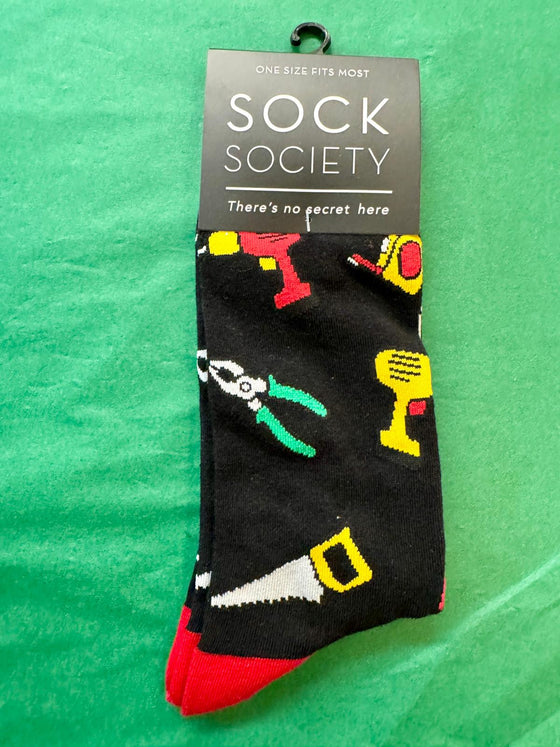 Sock Society sock with tool designs 