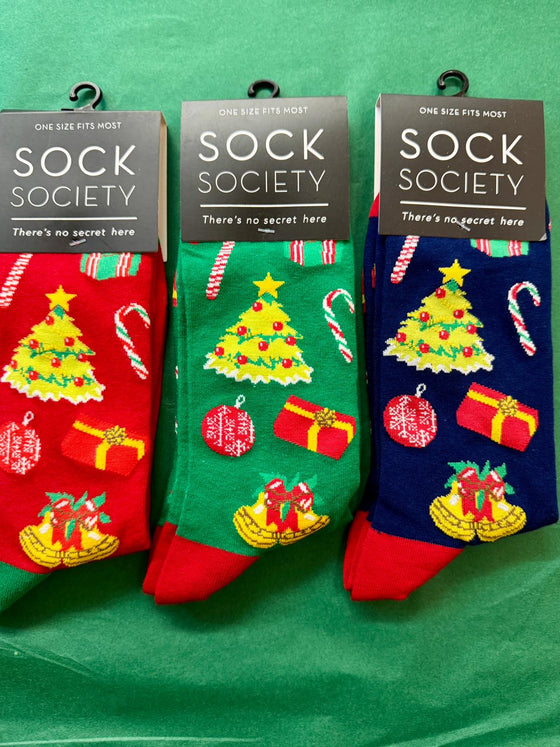 Three pairs of Christmas-themed socks 
