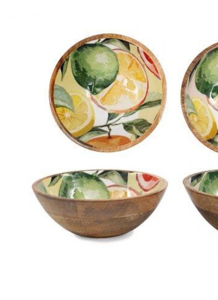 Set of ceramic bowls with fruit design on a white background 17. dnamel bowl