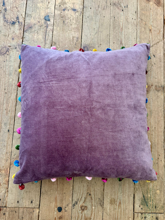 Cushion With Pom Poms Plum