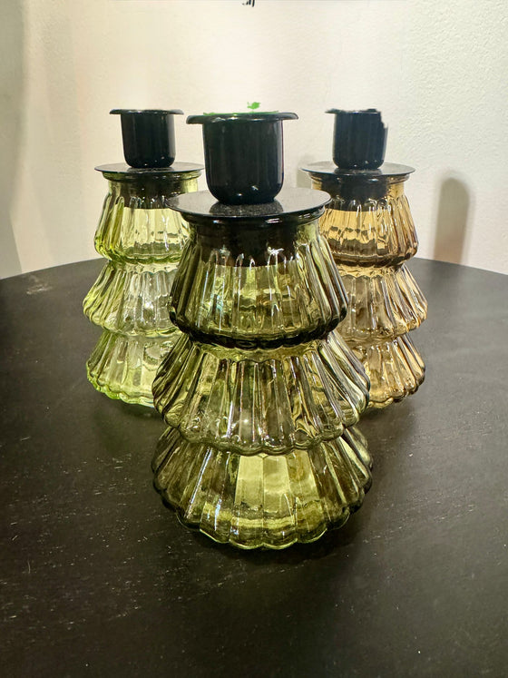 dark green Glass Tree Candle Holders
