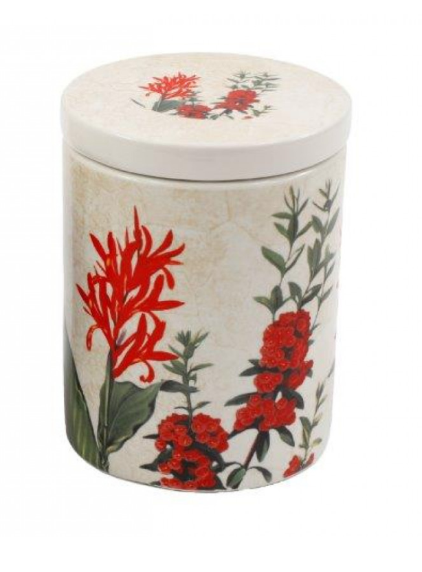 Decorative ceramic jar with floral design on a white background