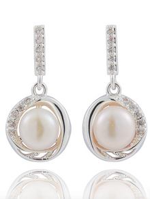  Framed Freshwater Pearl Earrings Silver