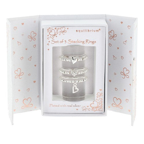 Gift Box Of 3 Stackable Rings Hearts Silver