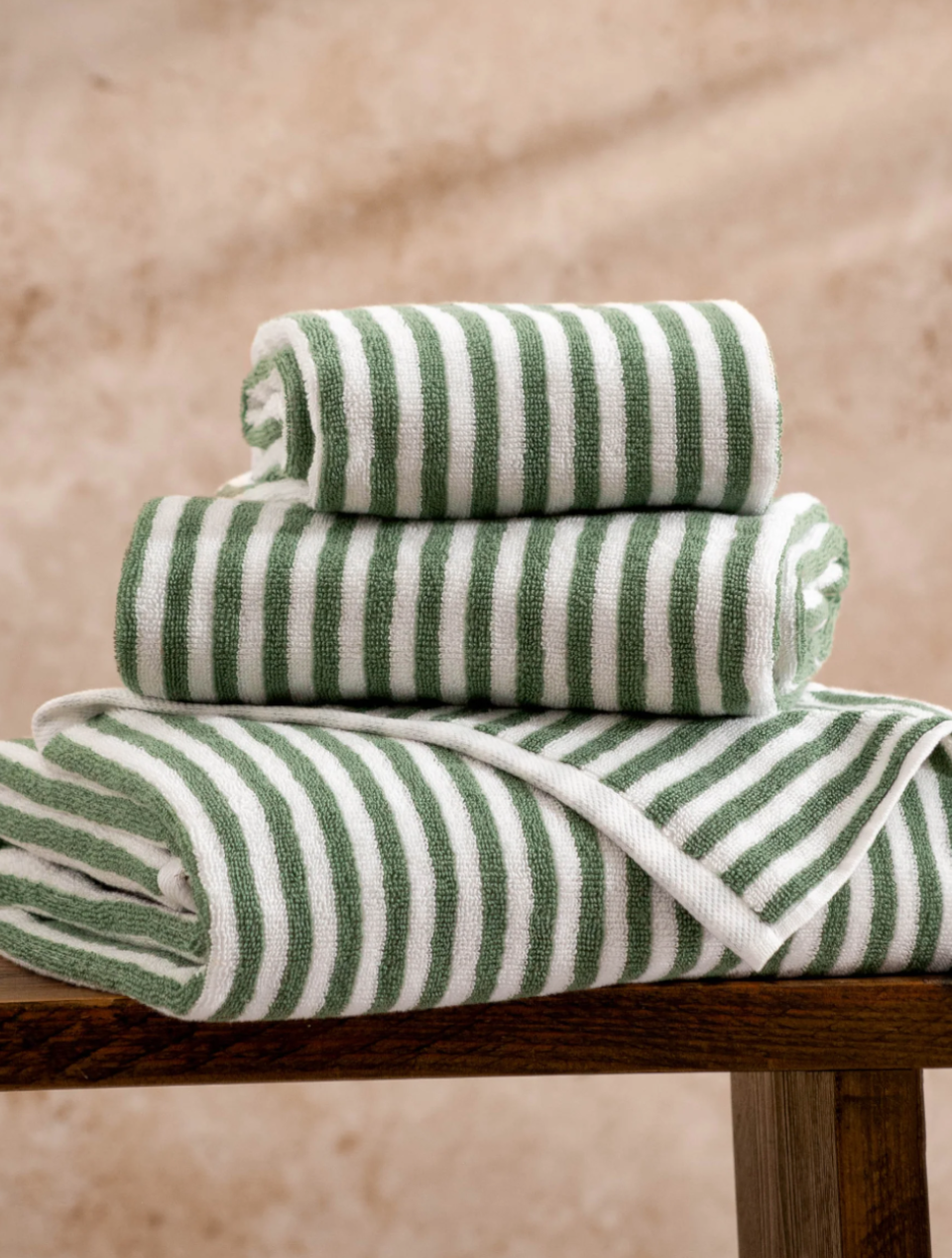 Hebden Striped Towel Forest Green