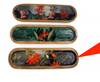 Three wooden cases with floral designs on a white background