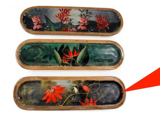 Three wooden cases with floral designs on a white background