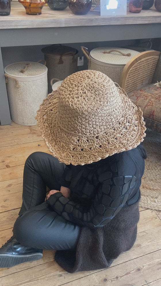 Crochet Style Foldable Hat with Flower with Bag
