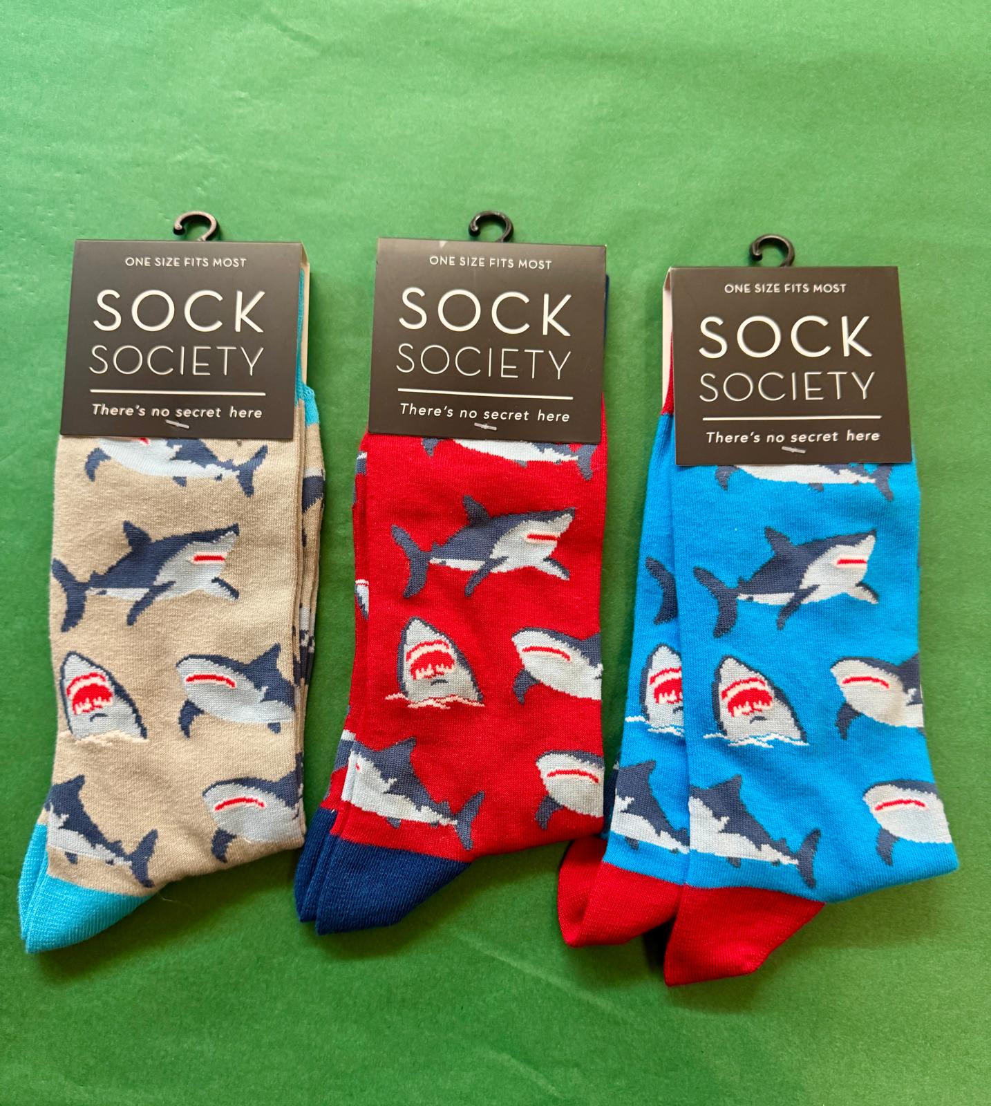 Three pairs of shark-patterned socks 