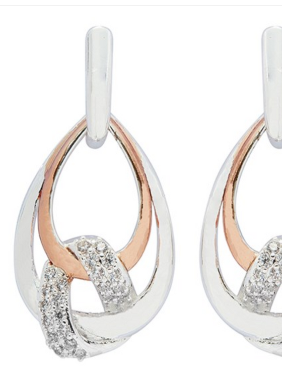 Two Tone Entwined Teardrop Silver Plated Earrings Silver / Gold