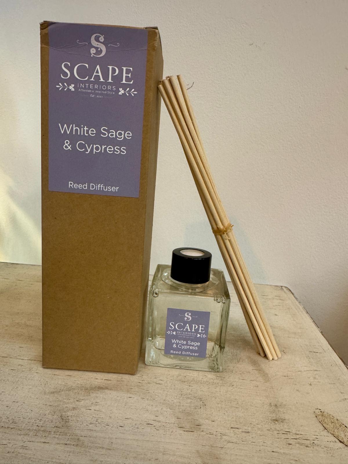 white sage and cypress reed diffuser set
