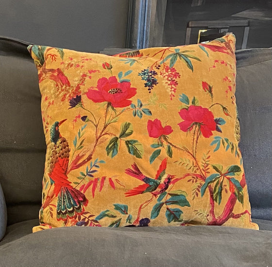 Amber Bird of Paradise Velvet Cushion Cover