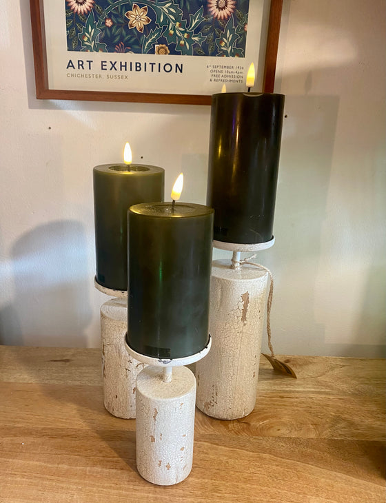 Set of  Three Cream Pillar Candle Holders