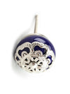 Blue Drawer Pull Silver with Filigree