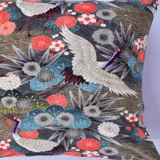 Crane Cotton Velvet Cushion Cover 50 x 50 cm