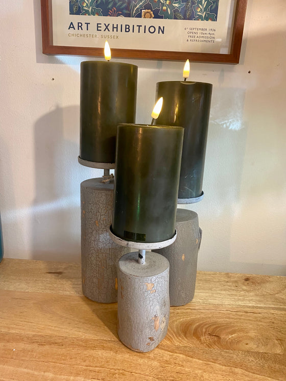Set of Three Grey Pillar Candle Holders