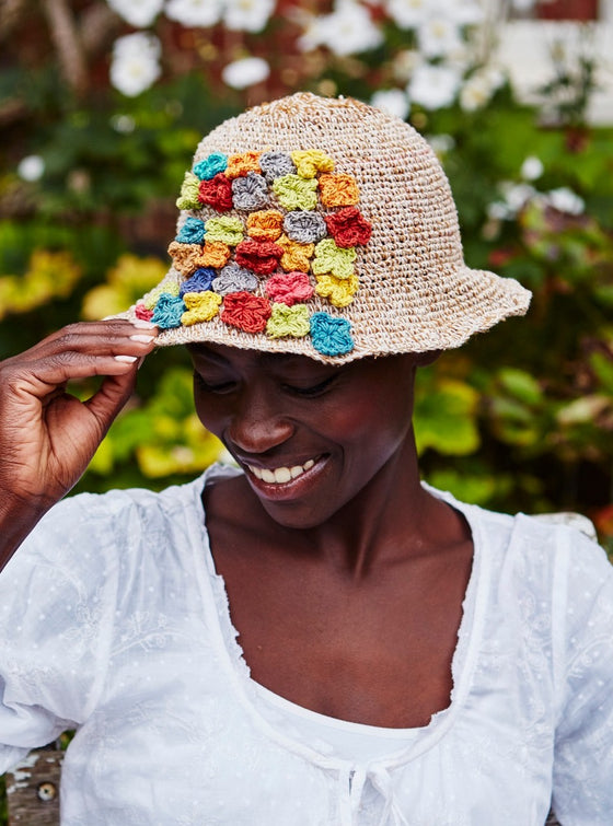 Hemp Cotton Hat Aplique Flowers