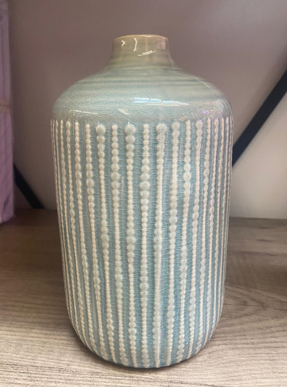 Large Ceramic Indented Flower Vase Grey