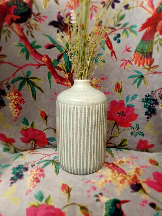 Large Ceramic Indented Flower Vase Grey