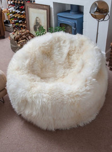  Large Luxury Sheepskin Pouf | Taupe | Ivory | Duck Blue