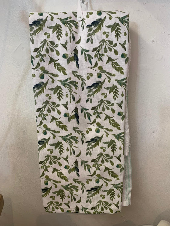 Olive Grove Set Of 3 Tea Towels Olive Green & White
