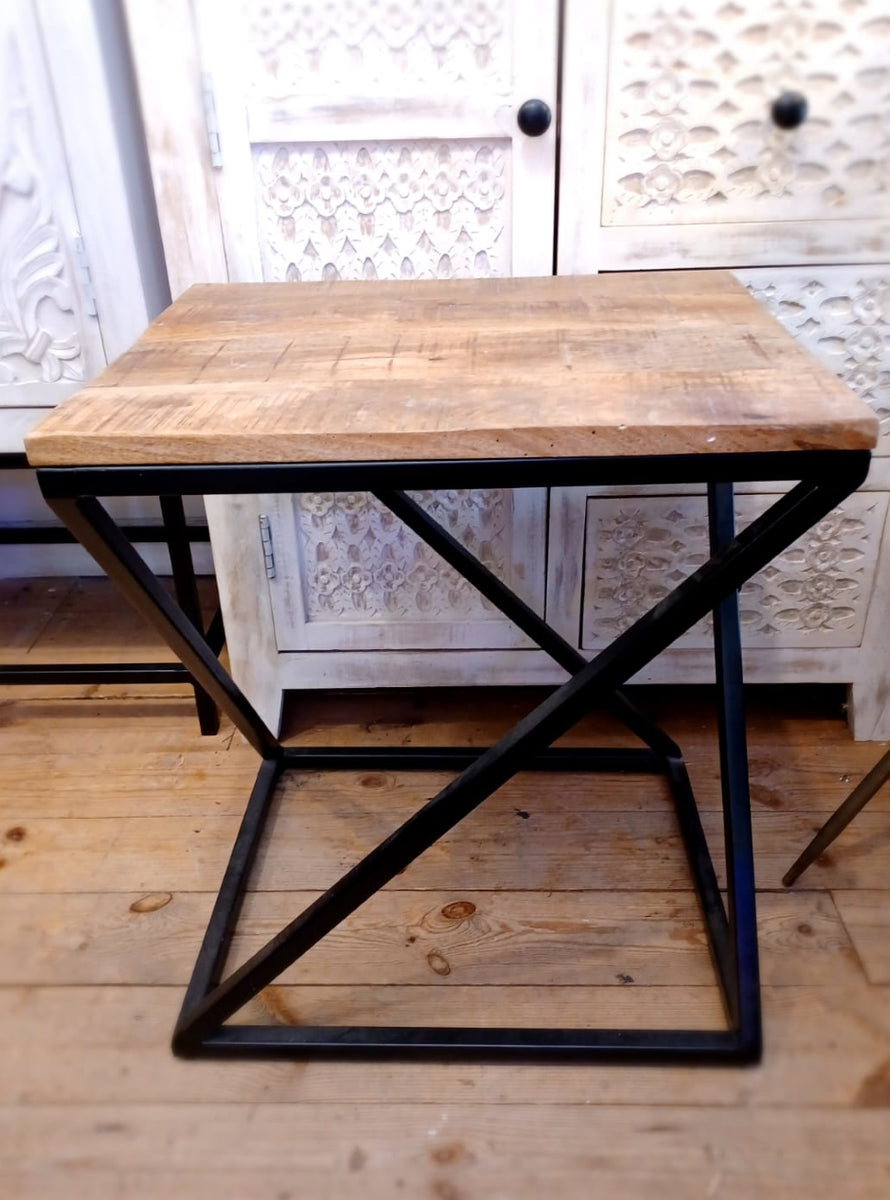 Reclaimed Wood & Metal Side Table Rustic Scape Interiors