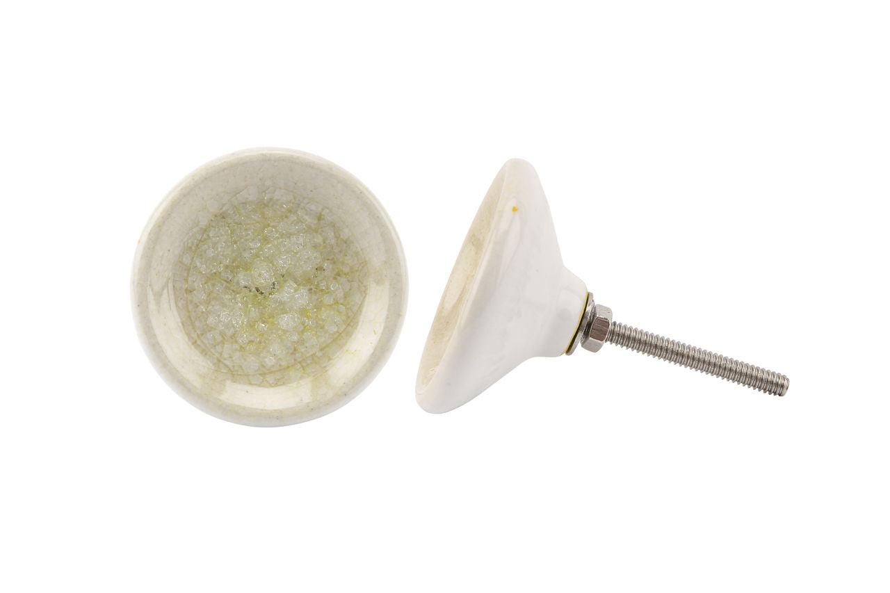 Yellow Crackle Glaze Ceramic Drawer Pull Yellow